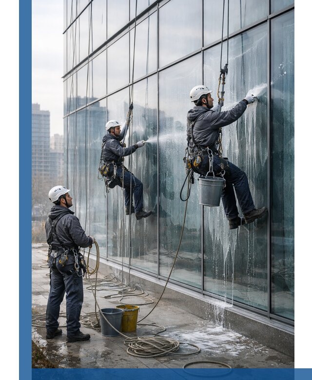 Промышленная мойка панорамных окон на высоте в Армавире