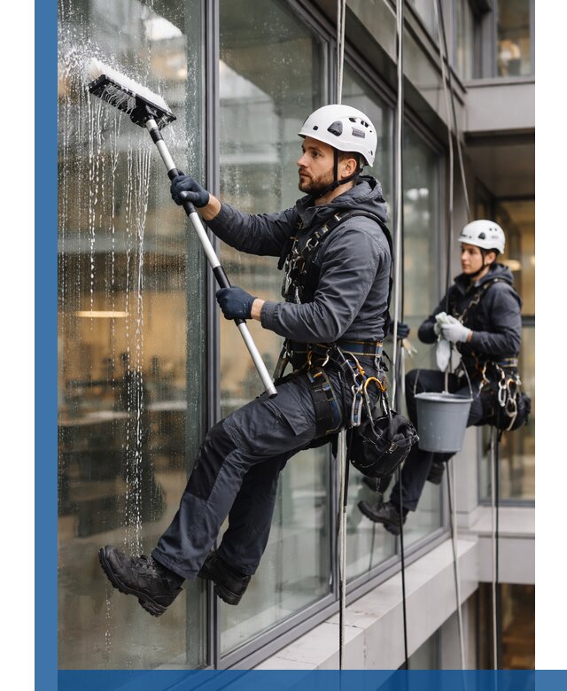 Профессиональная мойка витражей промышленными альпинистами в Армавире