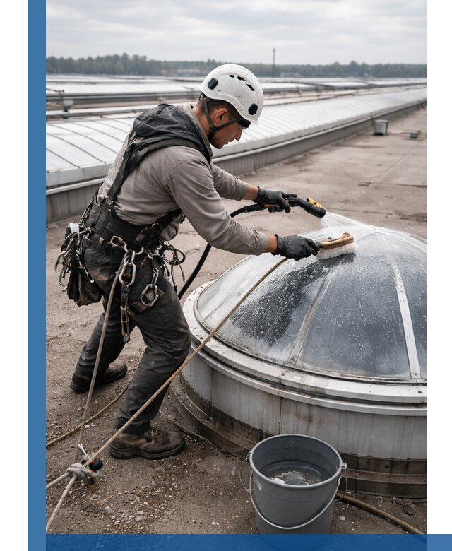 Мойка зенитных фонарей на кровле для промышленных объектов в Армавире