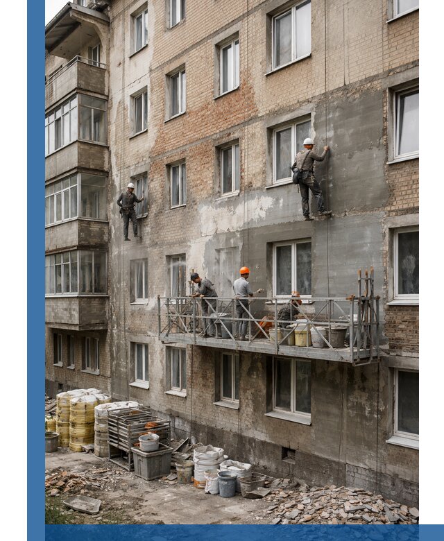 Капитальный ремонт фасада в Армавире с восстановлением и гидроизоляцией