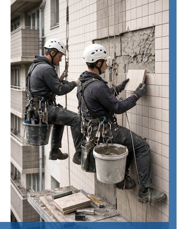 Ремонт облицовки фасада плиткой в Армавире от 1824 р. | ВЫСОТНИК-Рмв