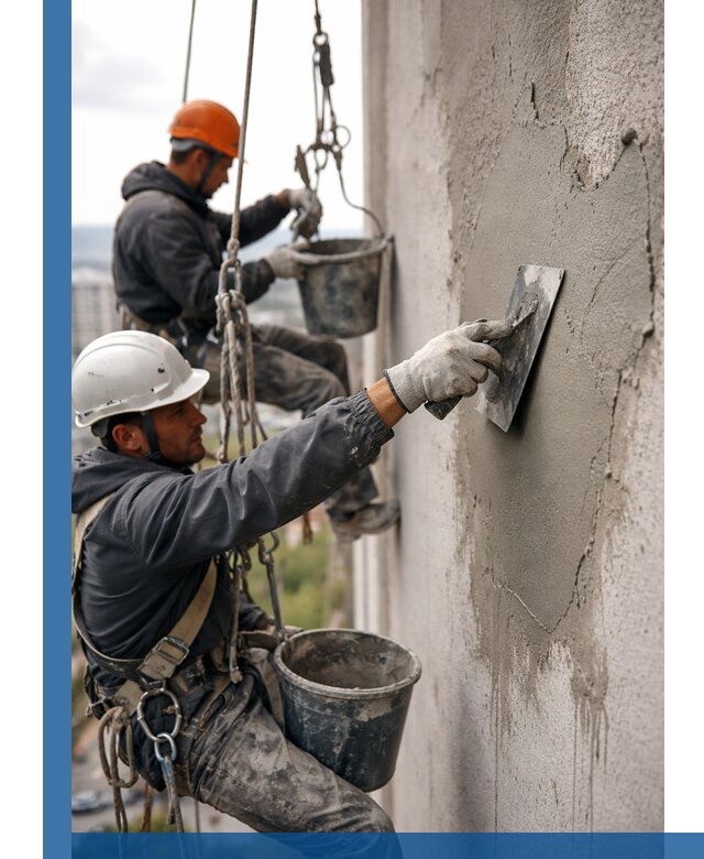 Штукатурка фасада на высоте в Армавире профессиональные работы