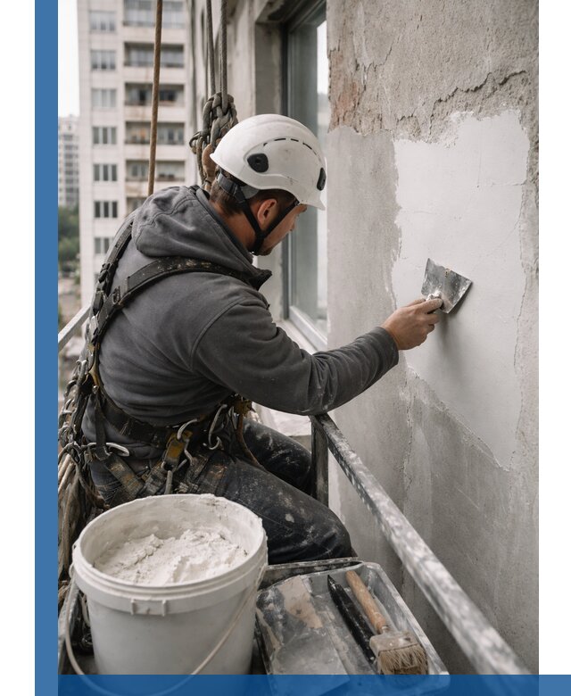 Шпаклевка фасадов на высоте с промальпинистами в Армавире