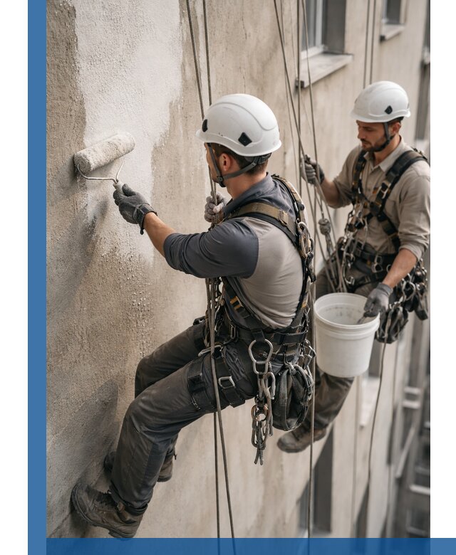 Грунтовка фасада на высоте в Армавире промышленными альпинистами