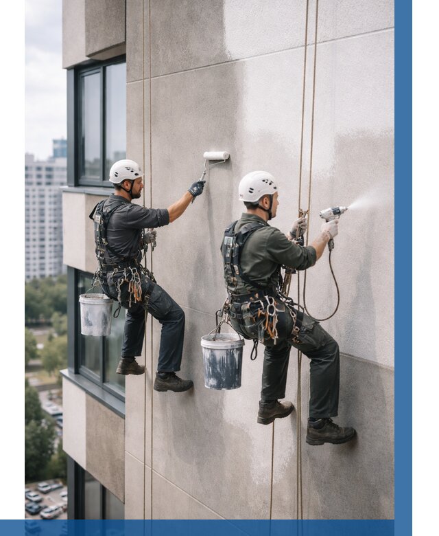 Покраска фасада альпинистами в Армавире от 304 р. | ВЫСОТНИК-Рмв