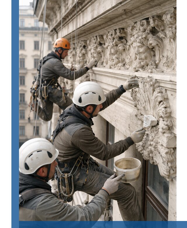 Реставрация фасадной лепнины с высотными работами в Армавире