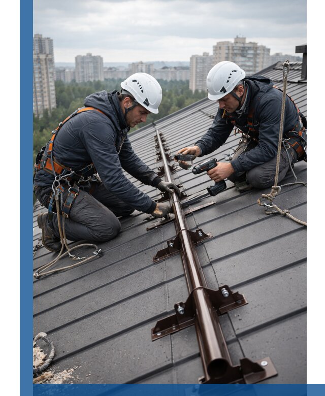 Монтаж снегозадержателей на кровле зданий в Армавире под ключ