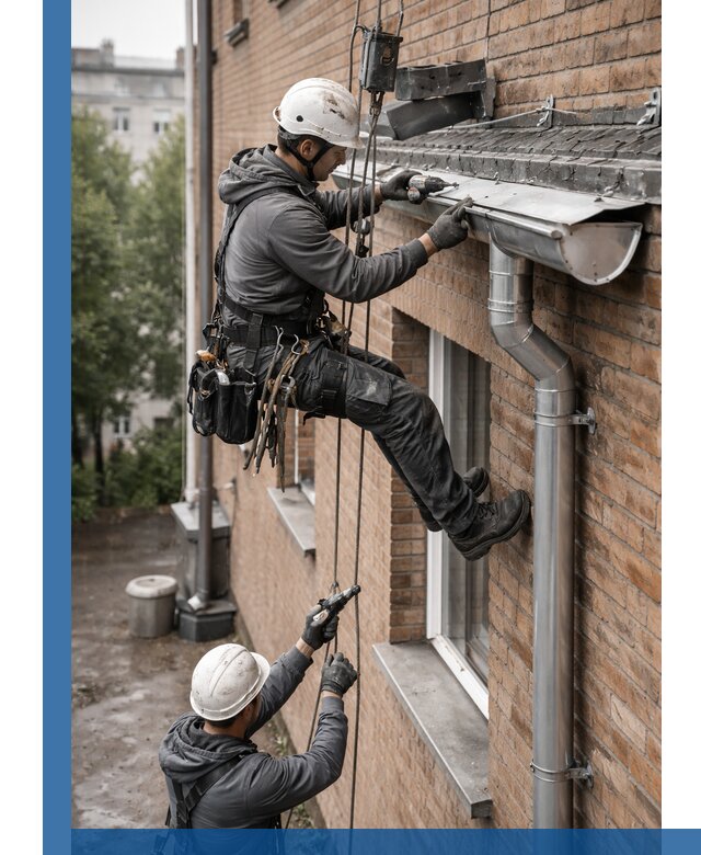 Монтаж водосточной системы на здании в Армавире под ключ