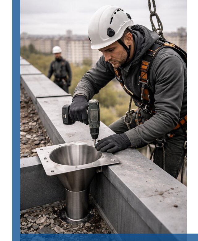 Монтаж водосточных воронок в Армавире для промышленных зданий