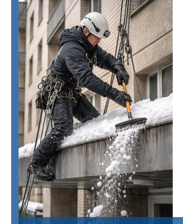 Очистка козырьков от снега в Армавире круглогодично безопасно