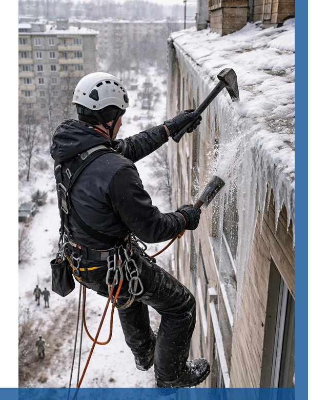 Сбивание сосулек с крыши в Армавире по цене от 4559 р. | ВЫСОТНИК-Рмв