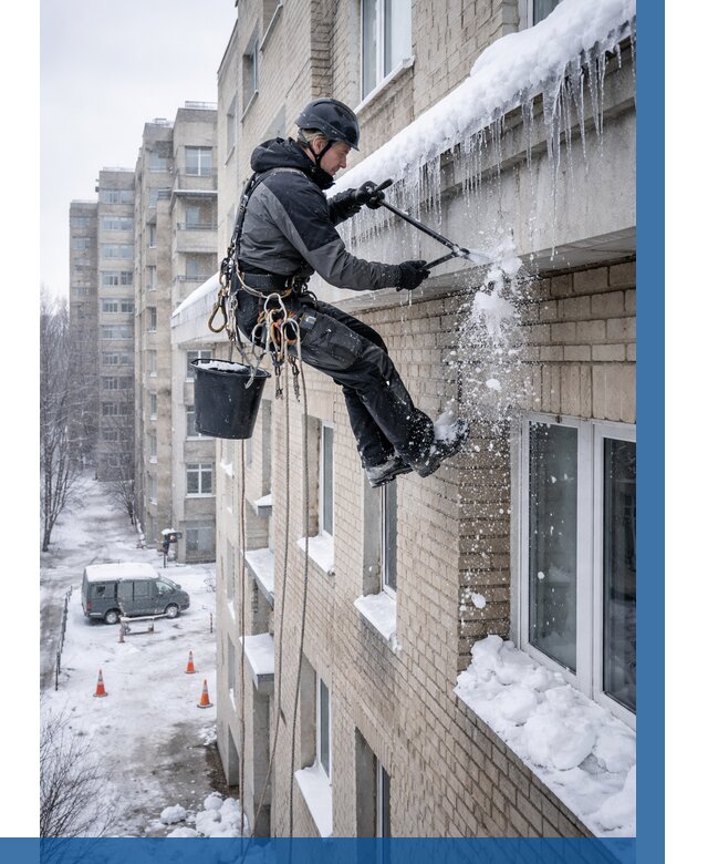 Удаление наледи с карнизов в Армавире от 355 р. | ВЫСОТНИК-Рмв