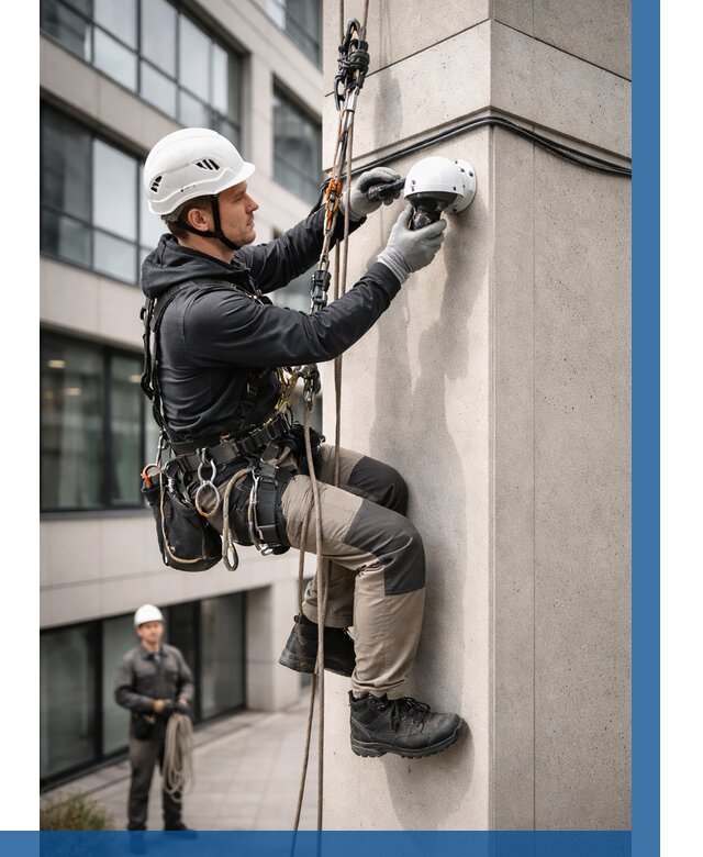 Монтаж камер видеонаблюдения на фасаде в Армавире от 8611 р.-ВЫСОТНИК-Рмв