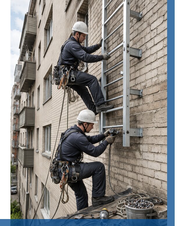 Монтаж пожарной лестницы в Армавире от 25328 р заказать у ВЫСОТНИК-Рмв