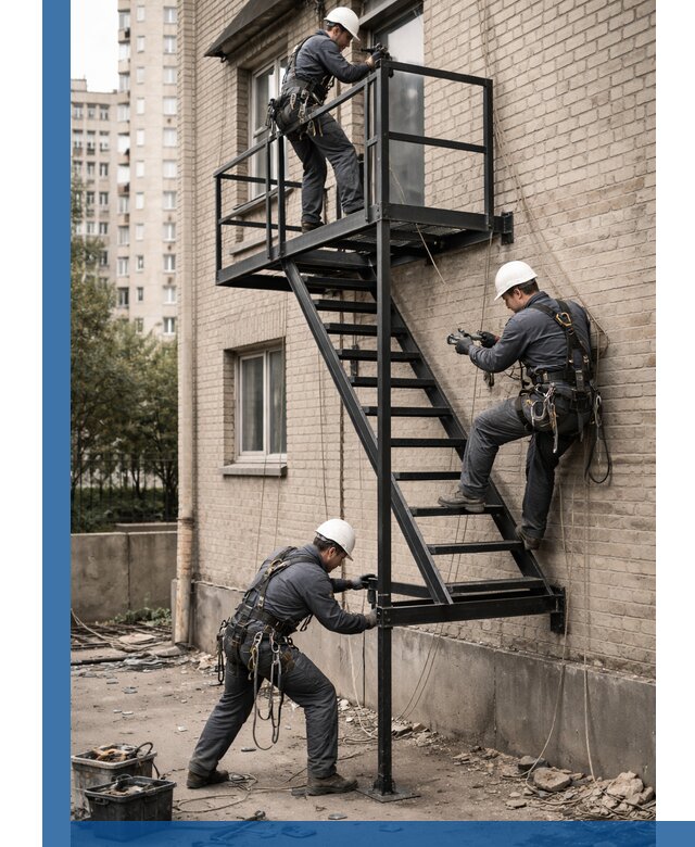 Монтаж пожарной лестницы в Армавире, установка и крепление