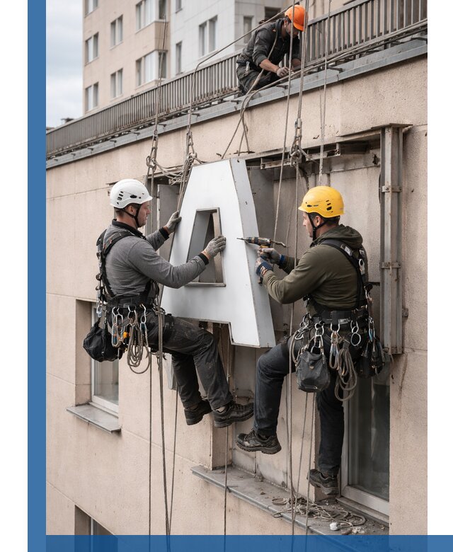 Ремонт и восстановление наружных вывесок на высоте в Армавире