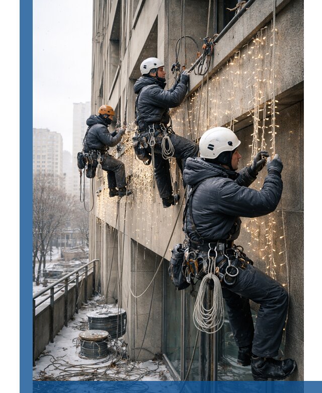 Монтаж новогодней иллюминации и украшение фасадов в Армавире