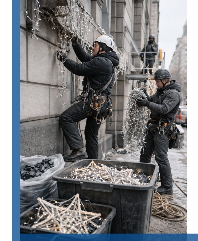 Демонтаж новогоднего оформления и гирлянд в Армавире