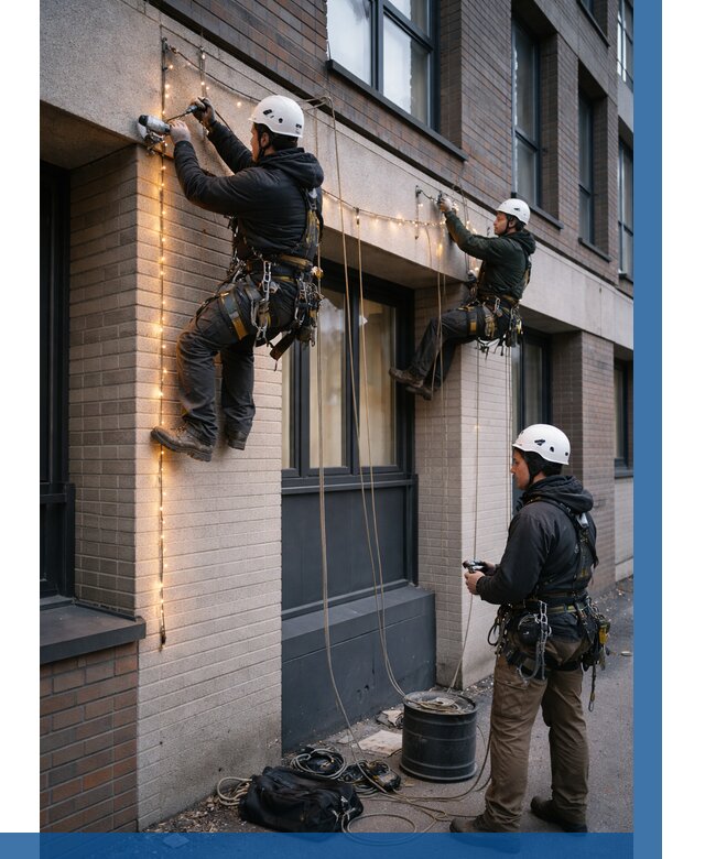 Монтаж гирлянд на фасаде в Армавире от 3546 р. | ВЫСОТНИК-Рмв