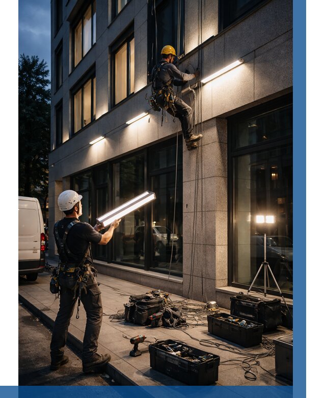 Монтаж архитектурной подсветки здания в Армавире от 2533 р.|ВЫСОТНИК-Рмв