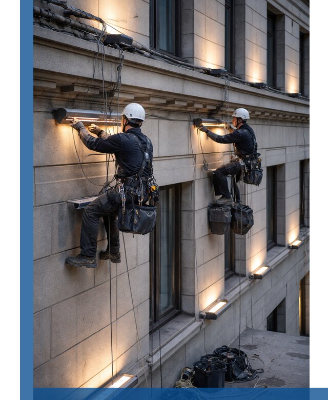 Монтаж архитектурной подсветки фасадов зданий в Армавире