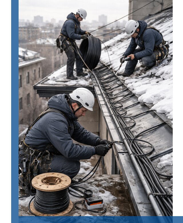 Монтаж греющего кабеля на кровле в Армавире под ключ