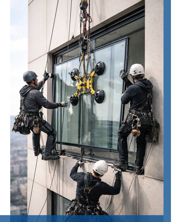 Монтаж стеклопакетов на высоте в Армавире от 3242 р. | ВЫСОТНИК-Рмв