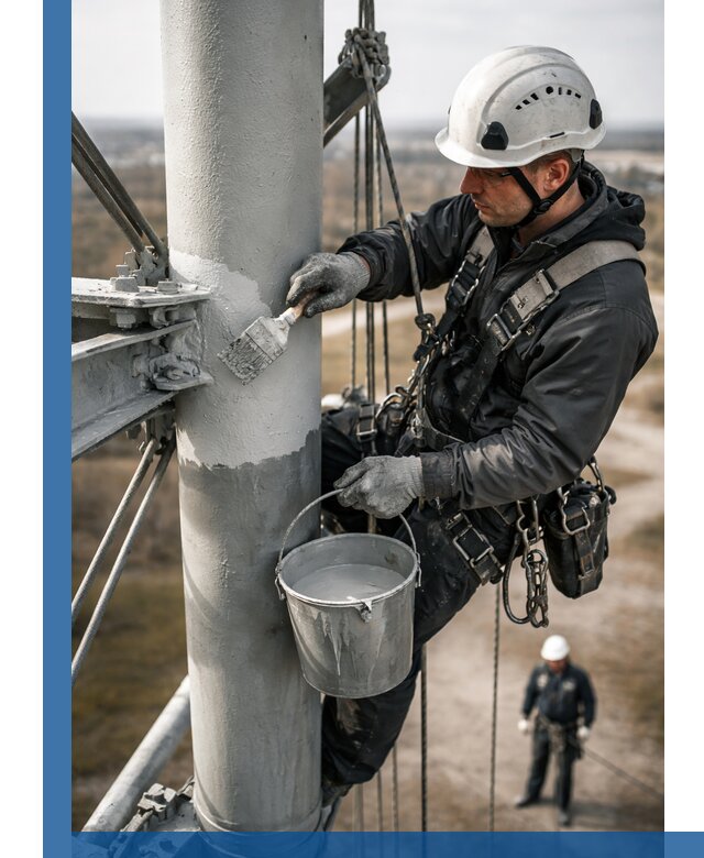 Покраска мачт связи в Армавире промышленными альпинистами