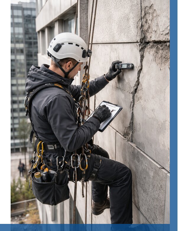 Обследование фасада альпинистами в Армавире от 122 р. | ВЫСОТНИК-Рмв