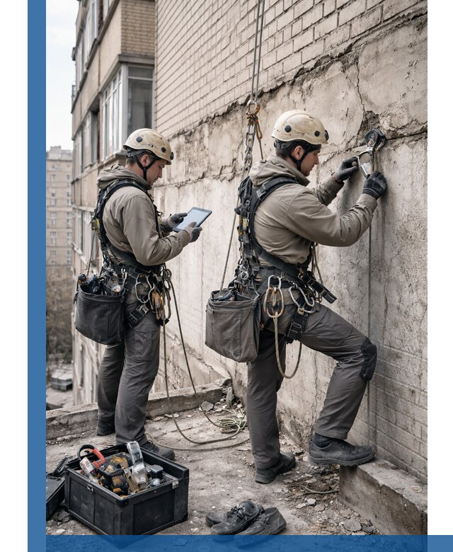 Обследование фасада промышленными альпинистами в Армавире